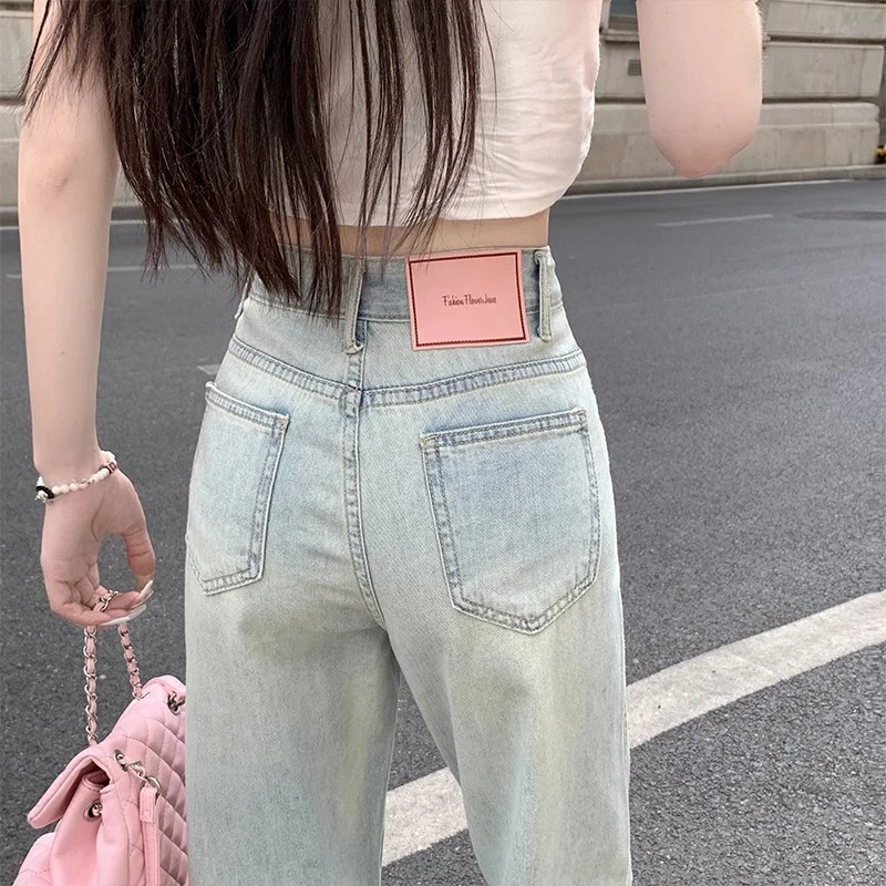 

Hundreds of wide-legged jeans female summer thin section 2024 new high-waisted thin big yards narrow version of straight pants