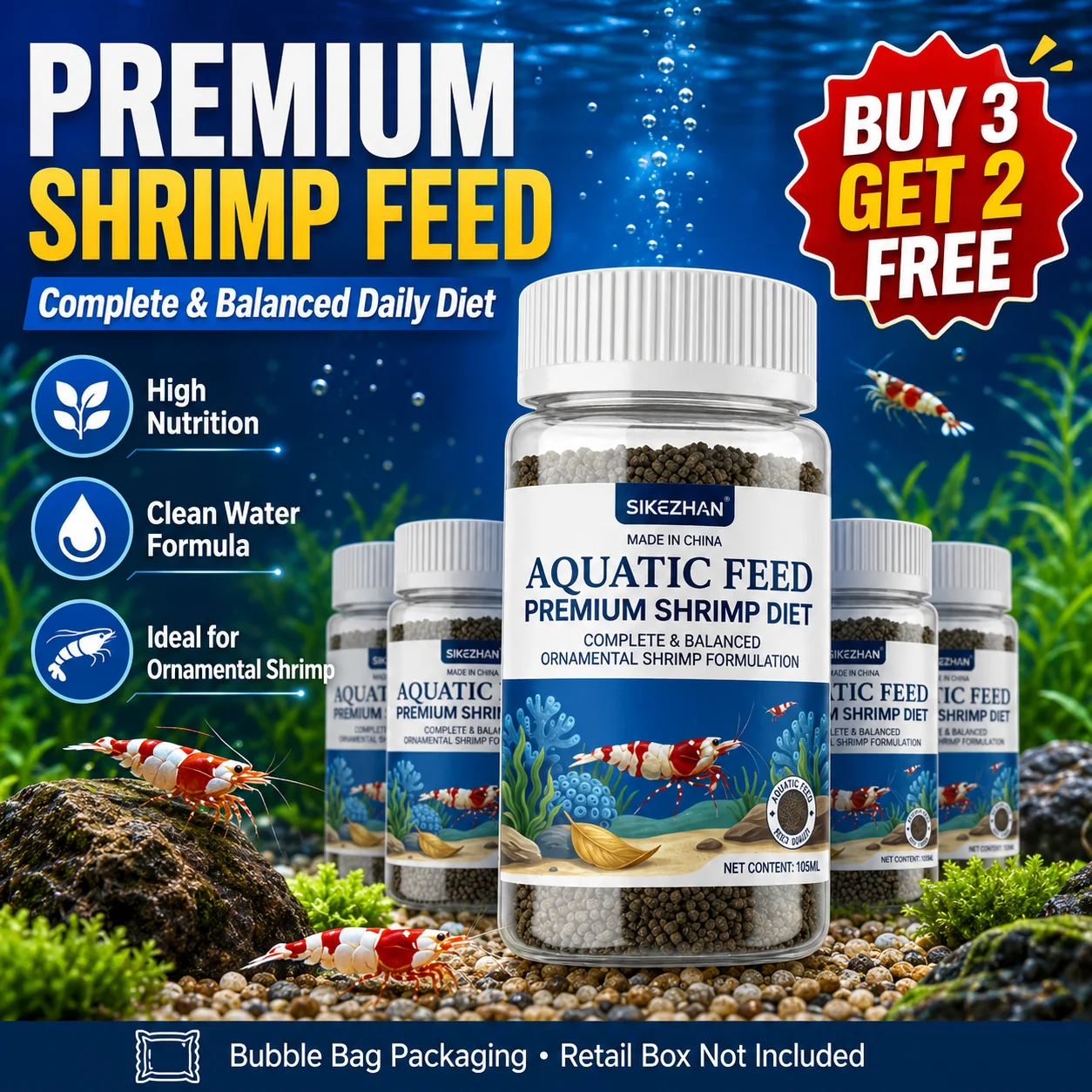 Alimento Premium para Camarones de Acuario, 105 ml, en Pellets que se Hunden, Dieta Completa para Camarones Ornamentales Rojos, Neocaridina, Alimento para Peces Acuáticos