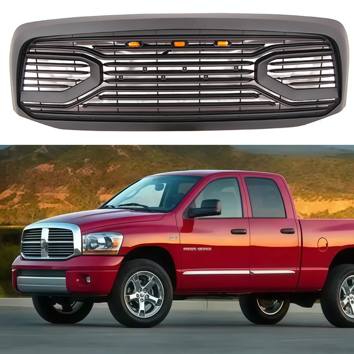 

Black Front Grille Fit For 2006-2008 Dodge Ram 1500 W/Lights Big Horn Grill