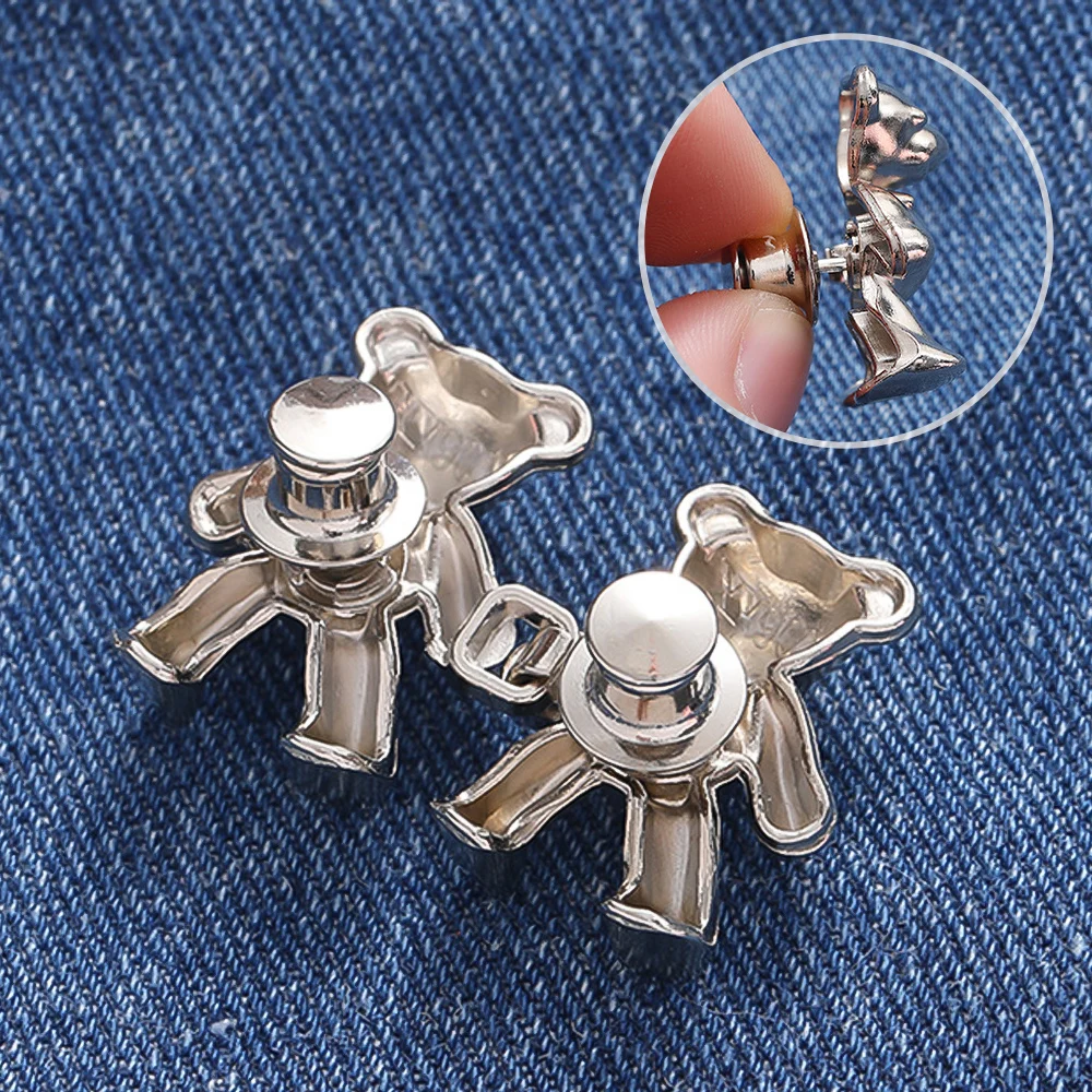 1Pair Detachable Metal Buttons Colorful Cute Bear Snap Fastener Pants Pin Adjustable Button Sewing-Free Buckles for Jeans Cloth