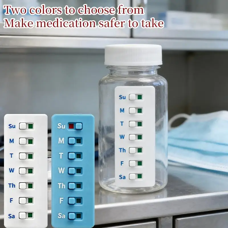 

Многоразовый трекер для отслеживания лекарств и система напоминаний с цветовой кодировкой, органайзер для таблеток, крепится к бутылкам с витаминами, трекер расписания приема лекарств.