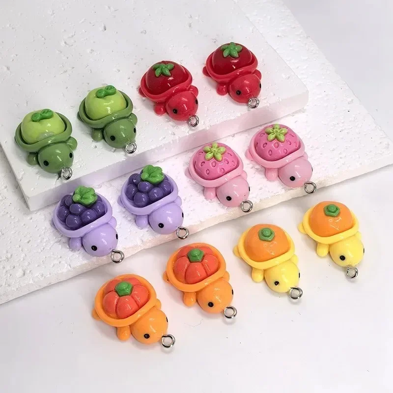 10Pcs Kawaii Cartoon Fruit Turtle Charms 3D Resin Grape Pumpkin Strawberry Animal Pendants for DIY Earring Keychain Jewelry Make