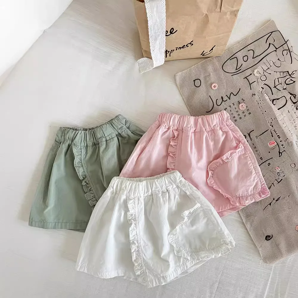 Girls' Summer Shorts 2024 New Children's Korean Version Versatile and Stylish Baby Countryside Mushroom Edge Cute Shorts