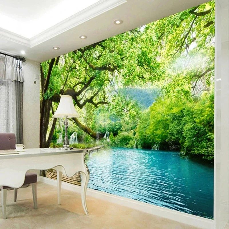 Custom Murals Beautiful Green Forest Natural Landscape Painting Photo Wallpaper Wall Cloth Living Room Home Decor Wall Covering