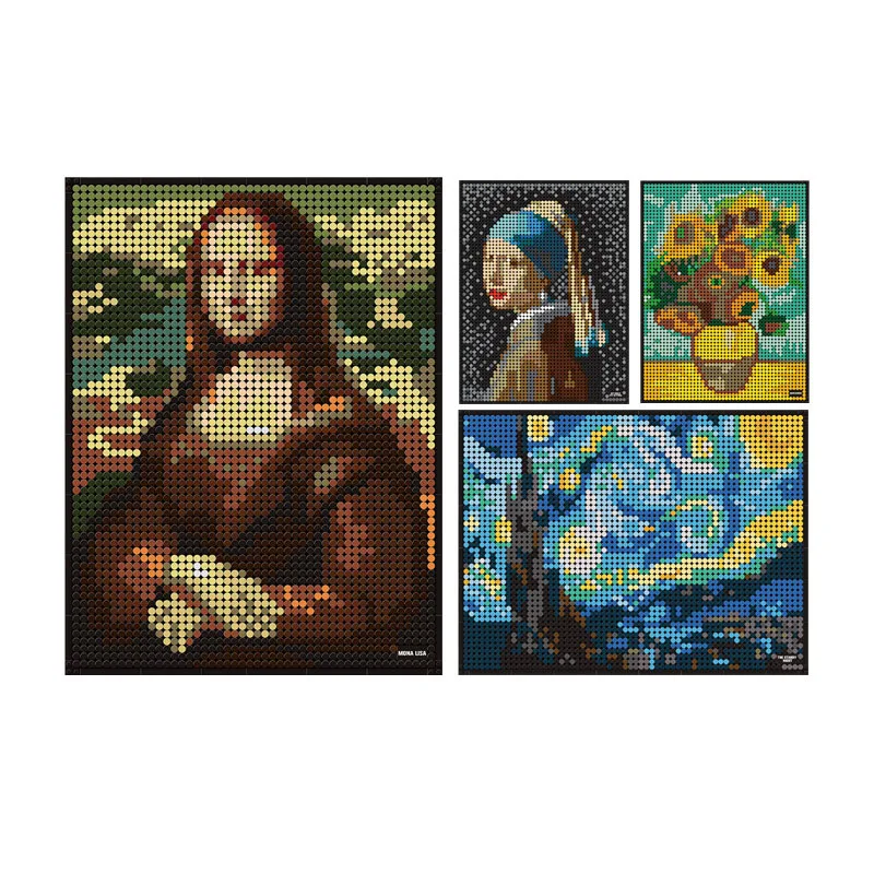 World Famous Paintings Building Block Het Meisje Met De Parel Mona Lisa Starry Night Brick Pixel Art Toys Collection For Gifts