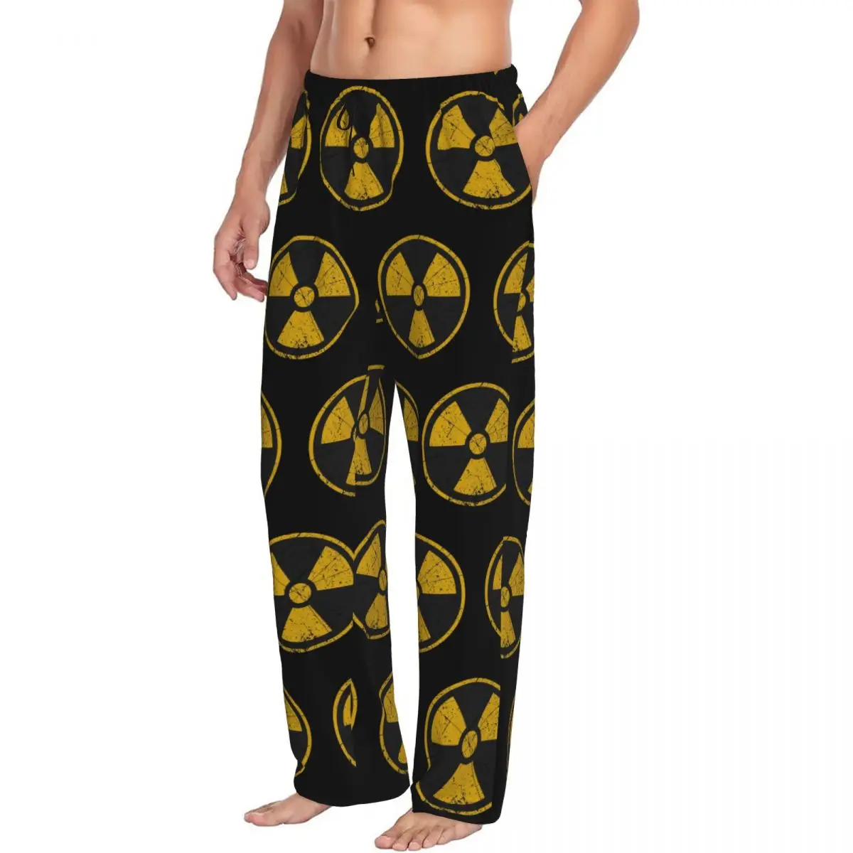 Custom Radiation Logo Vintage Style Men Pajama Pants Lounge Sleep Sleepwear Bottoms with Pockets