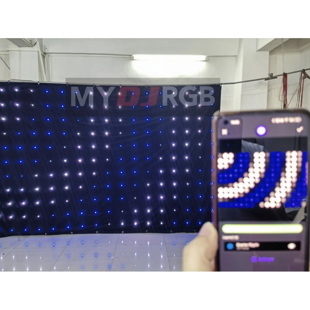 ساخن! ستارة فيديو LED مع صندوق التحكم في الهاتف ، خلفية ستارة الحركة ، 2m x 3m ، P18