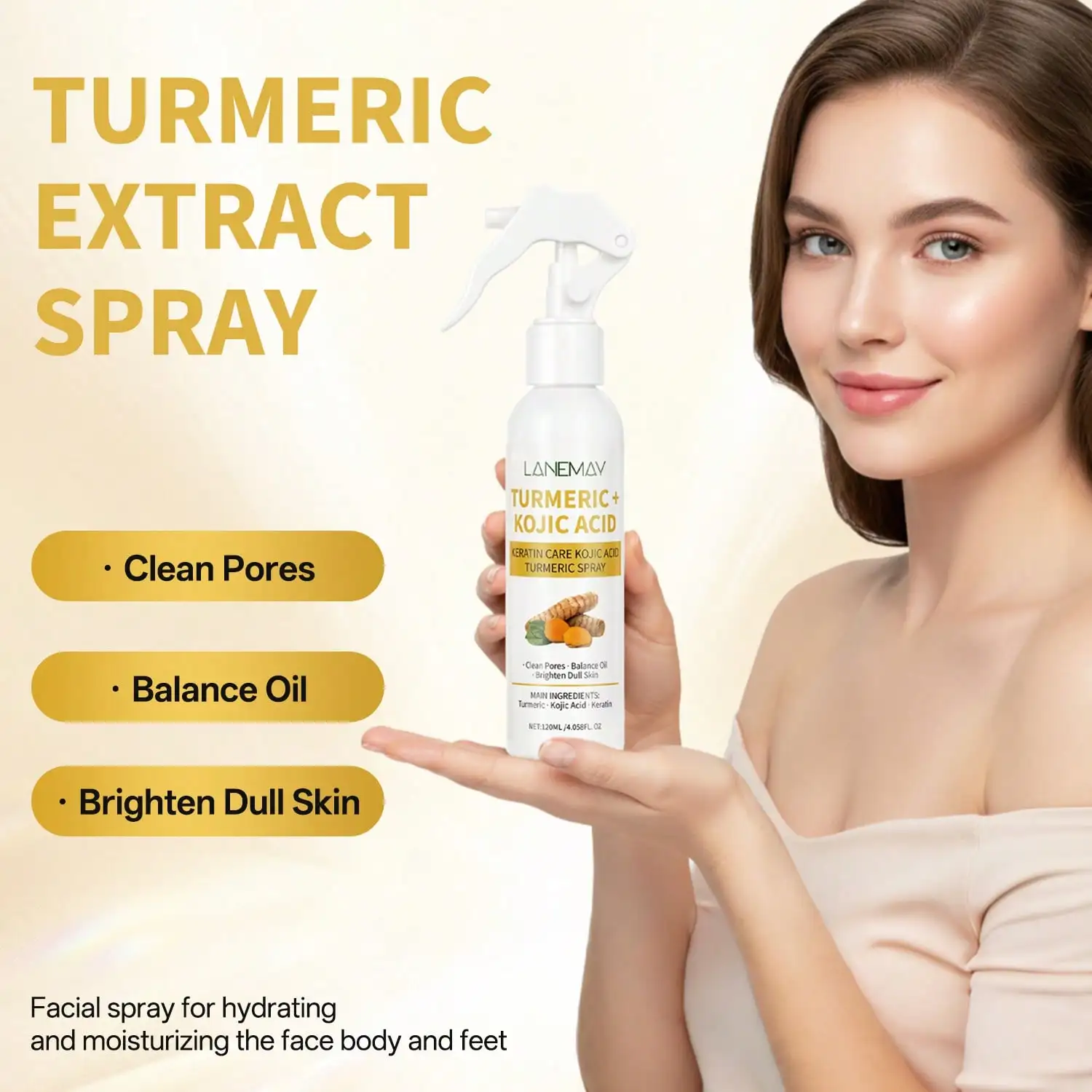 Turmeric & Kojic Acid Face Spray With Keratin To Brighten Dull Skin & Balance Oil For A Clear Complexion, Moisturizing