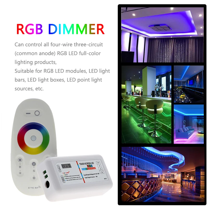 RGB LED Dimmer Controller 18A with 2.4G RF Wireless Touch Remote Control Switch for 5050 2835 Colorful Light Strip Module String