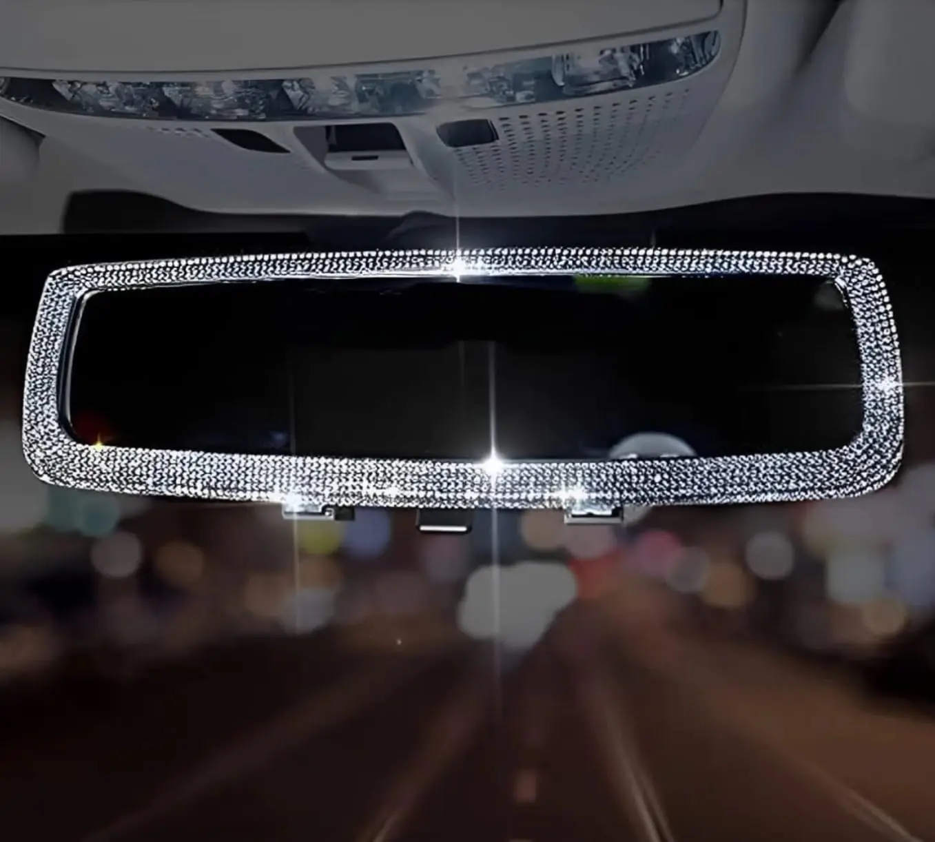 

Crystal-Embellished Rearview Mirror Frame Cover For Car Interior Decoration
