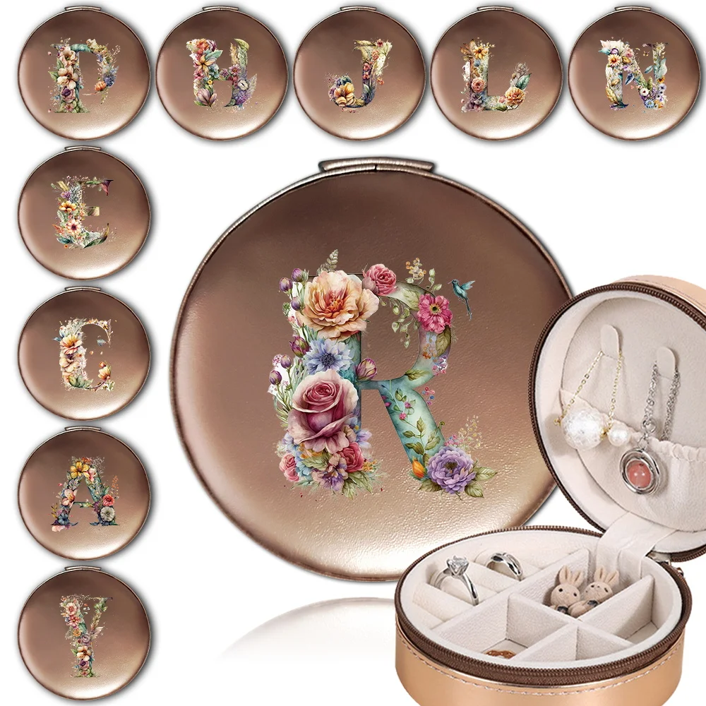 

Women Pu Jewelry Storage Box Travel Jewelry Organizer Necklace Earings Rings Display Portable Jewel Case Floral Letter Pattern