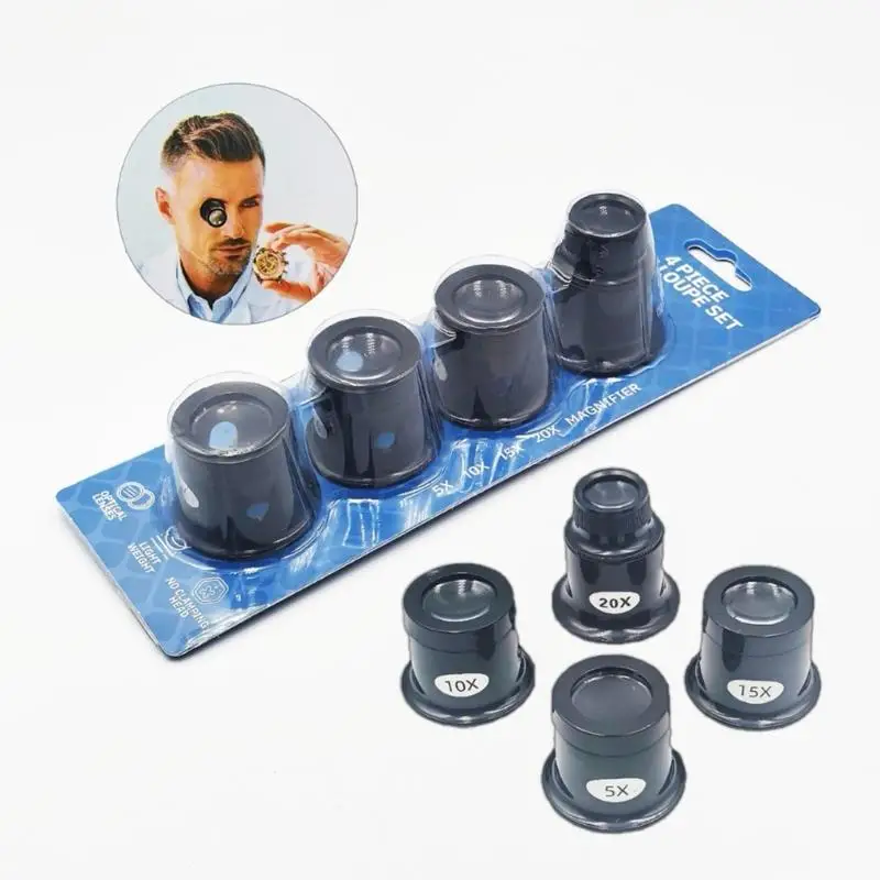 Pack Of 4 Jewelry Loupes With 5 10X 15X 20X Magnification For Gemstones Coin Stamps Inspection And Hobbyists D2RD
