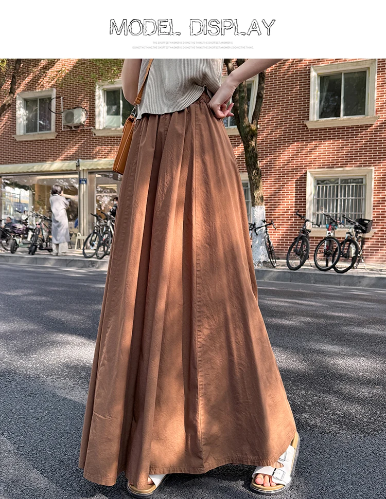 Spring Summer Women Black White Elegant Oversized Long Skirt French Fashion Brown High Waist Vacation Pleated Half Skirt Popular