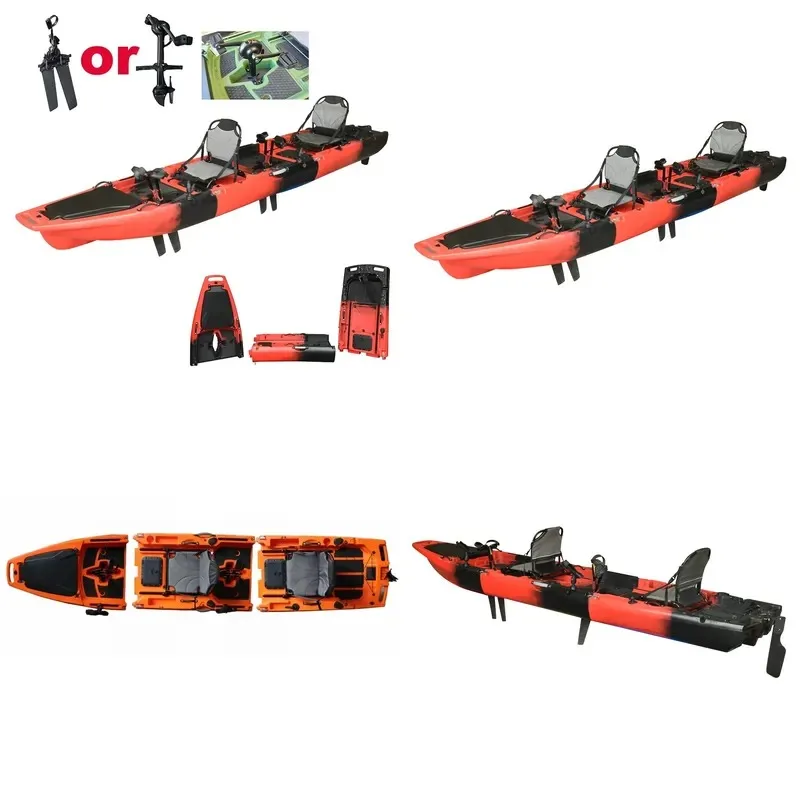 Hot Sale 14FT 2-Person Double Pedal Sit-On-Top Kayak Modular Hard Plastic Fishing Kayak with Pedal Drive System for Ocean Waters