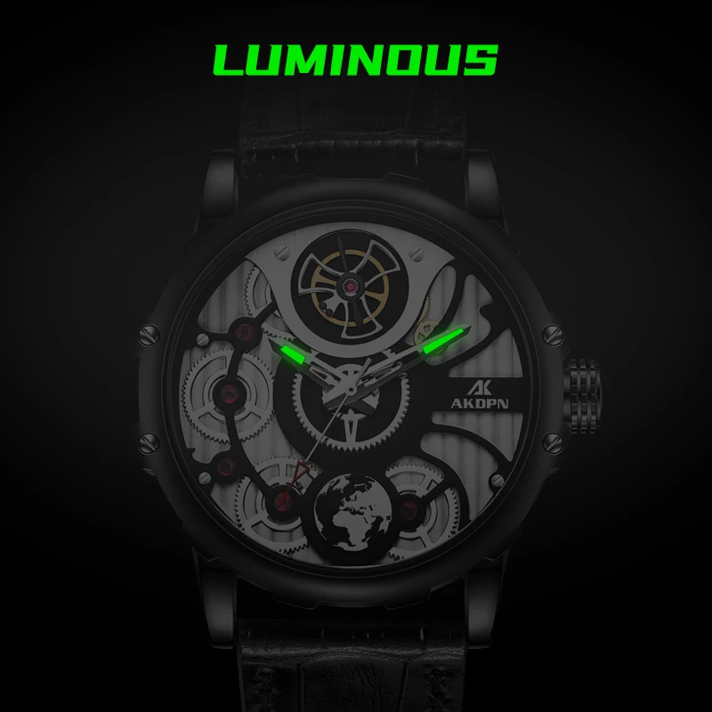 高級感のあるライトラグジュアリーメンズクォーツ腕時計、ファッショナブルなスタイル、中空文字盤デザイン、防水レザーストラップ、男性用腕時計（reloj）