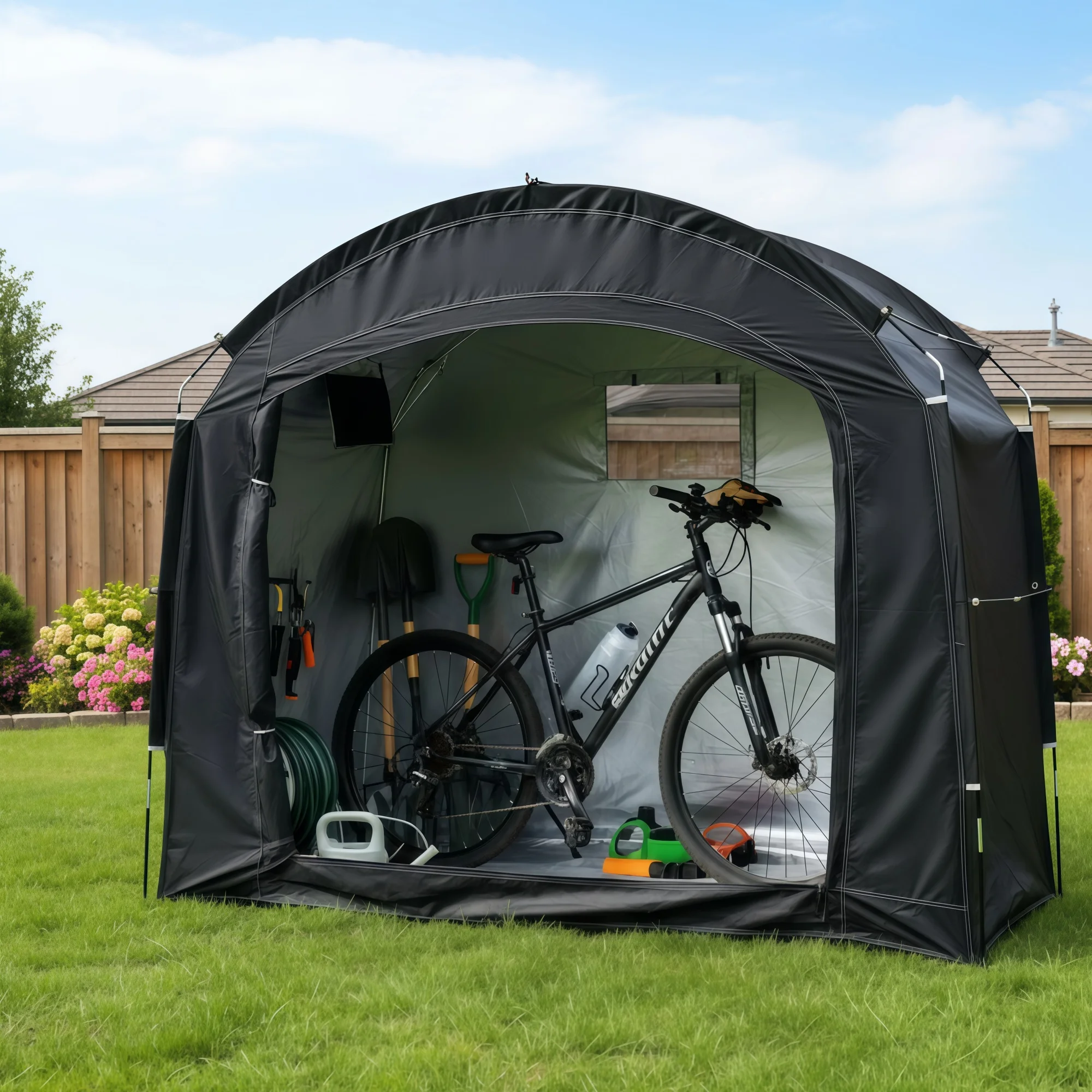 

Portable Outdoor Bike Shelter with Carry Bag Included Thickened Oxford Fabric Storage Tent on Aluminum Alloy Frame