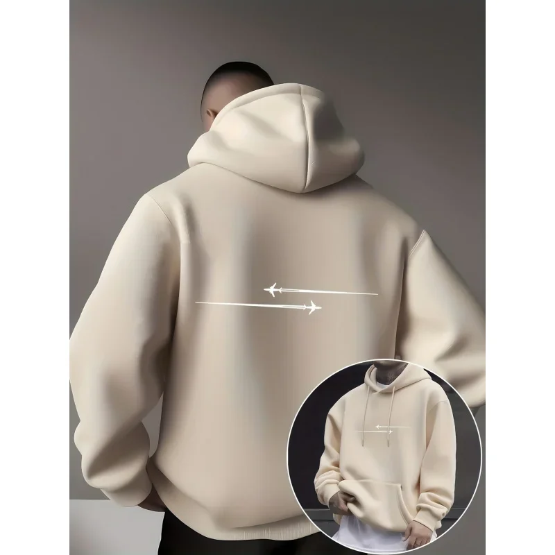 Man's Kangaroo Pocket with Modern Minimalist Print Design, Micro Elastic Fabric, Sports Shirt with Casual and Comfortable Hoodie