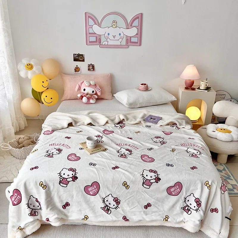 Hello Kitty Cartoon Plush Blanket Toy Mickey Cinnamoroll Kuromi Soft Multi Functional Arctic Velvet Milk Velvet Blanket Kid Gift