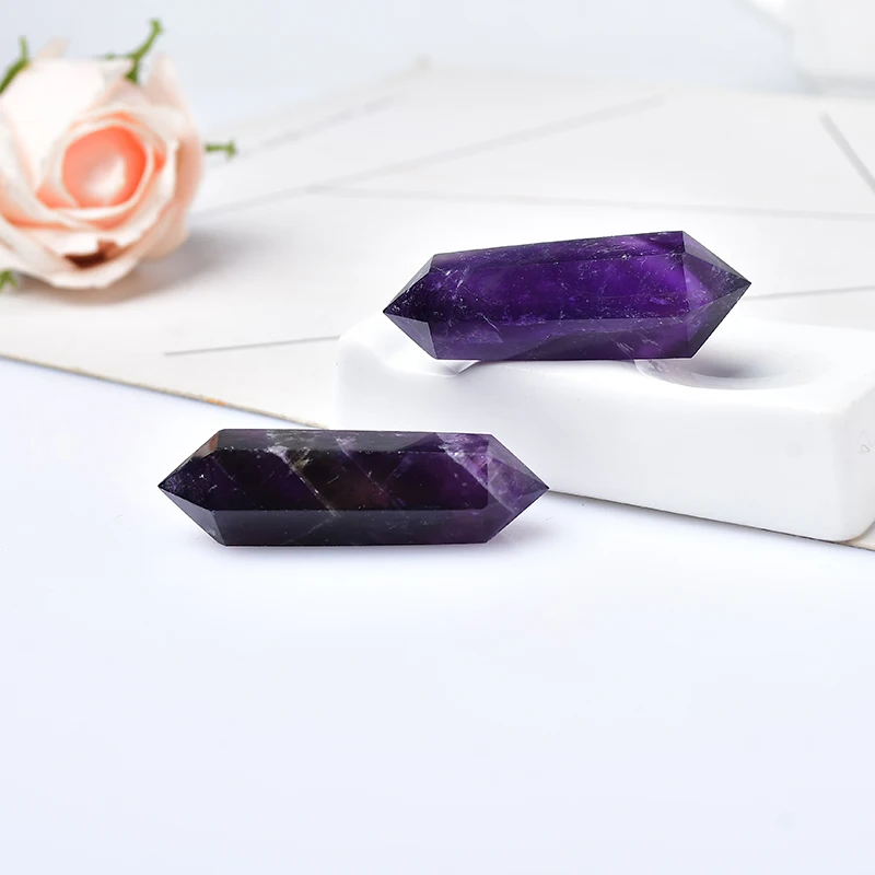 Natural Dreamy Amethyst Crystal Hexagonal Double Terminated Points Wand Meditation Reiki Healing Stone Couples Jewelry DIY Gift