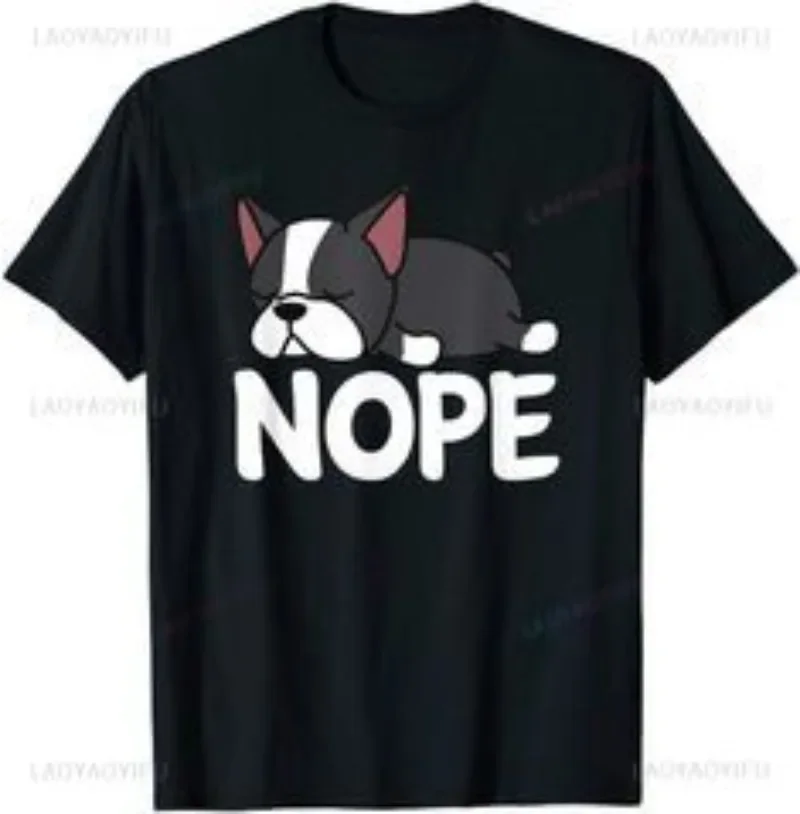 Divertido y creativo Nope Lazy Frenchie para Bulldog Francés, camiseta con cuello redondo para hombre y mujer, pantalón corto informal de manga,