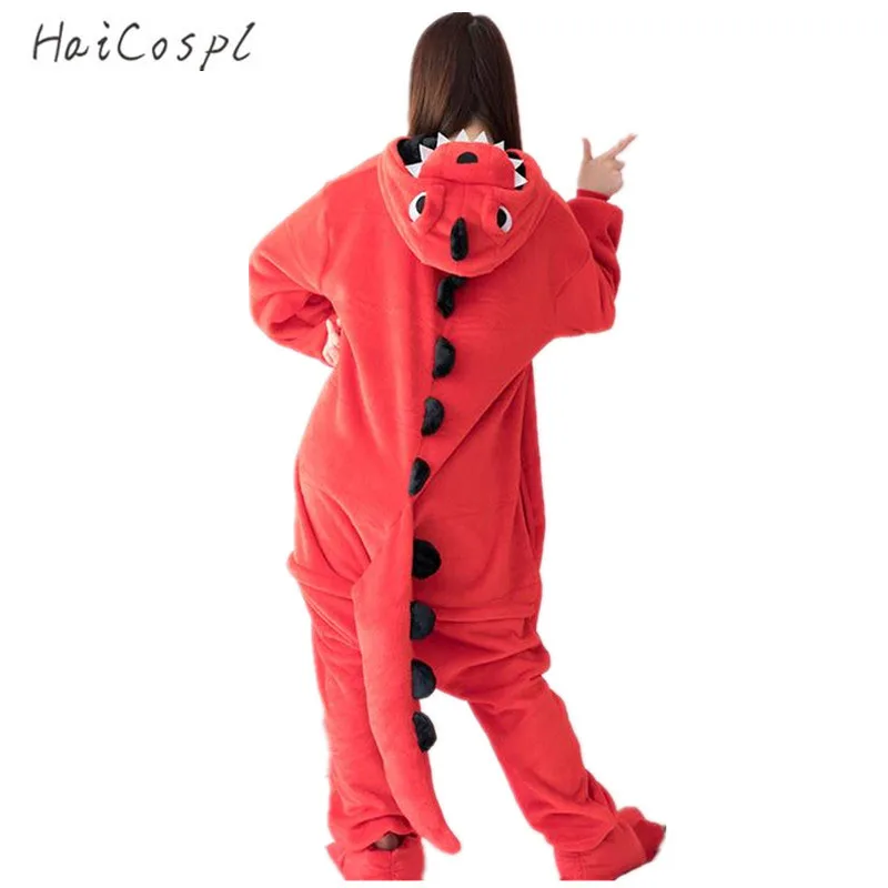 Flannel Dinosaur Kigurumi Pajama Women Male Winter Homewear Girl Onesie Flannel Animal Cosplay Costume Party Jumpsuit Adult Warm