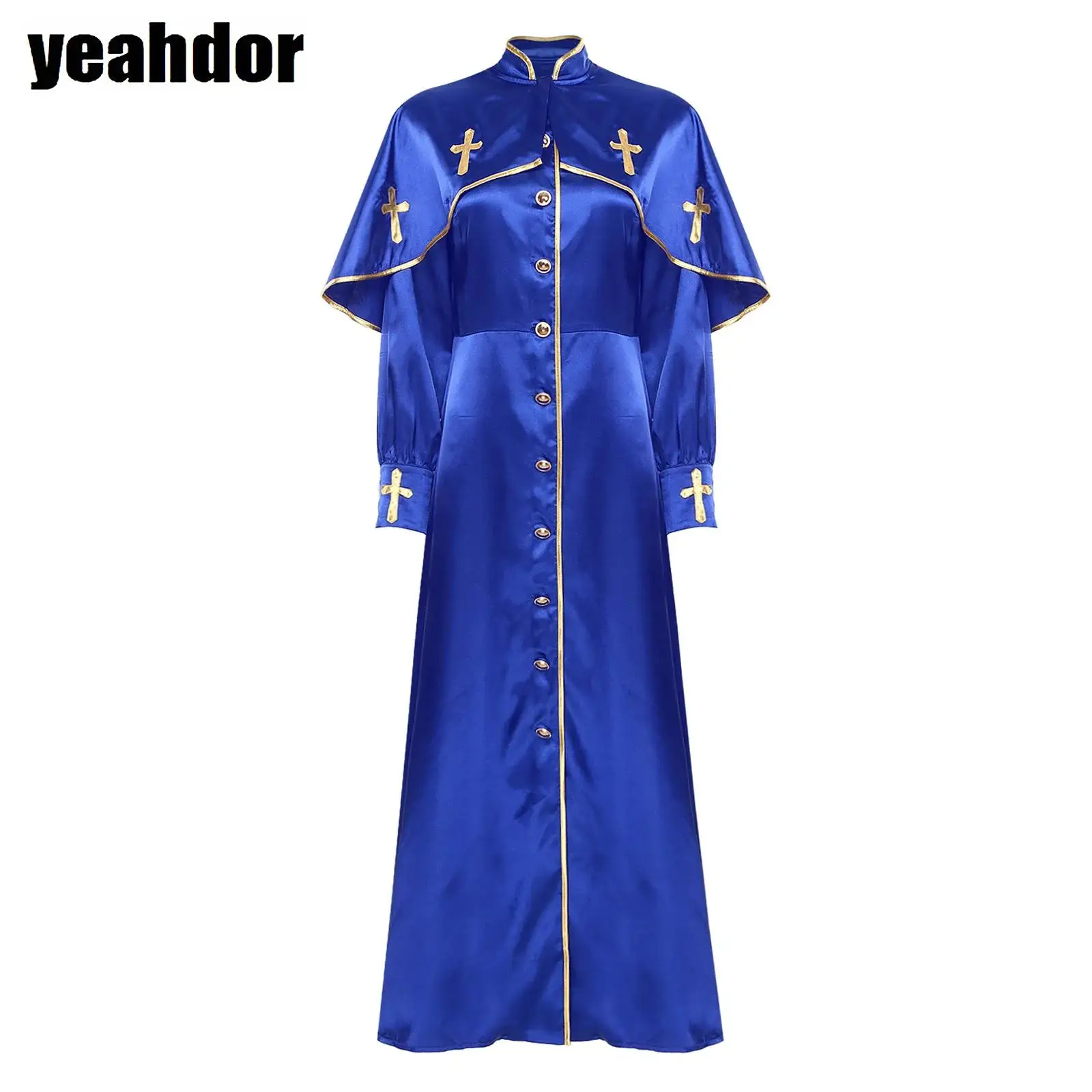 

Women Metallic Church Choir Robe Stand Collar Long Sleeve Praise Dance Dress for Halloween Party Church Worship Choir Dancewear