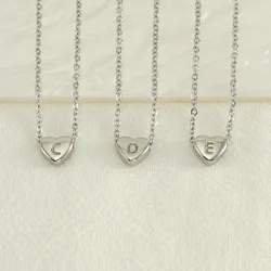 Silver Fashion Stainless Steel Heart Shape Pedant 26 Letter Initials Necklace Steel Color Collarbone Chain Wholesale