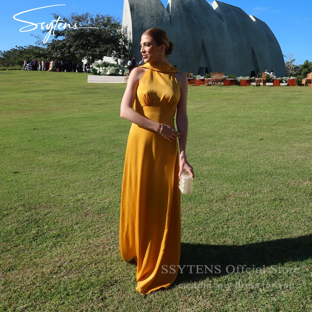 

SSYTENS Golden Halter Neck Evening Dresses فساتين للمناسبات الخاصة Mermaid Floor Party Gowns Customized