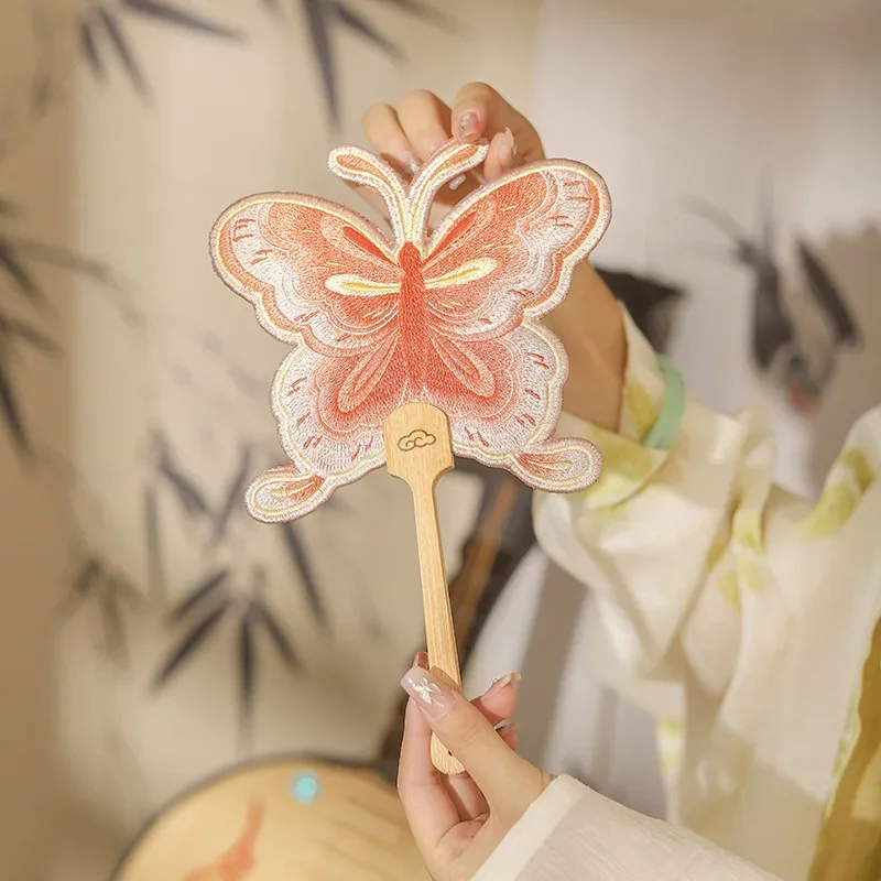 Vintage Handheld Embroidered Round Fan with Pendant Tassels Chinese Style Fan Butterfly Floral Shaped Group Fan Photography Prop