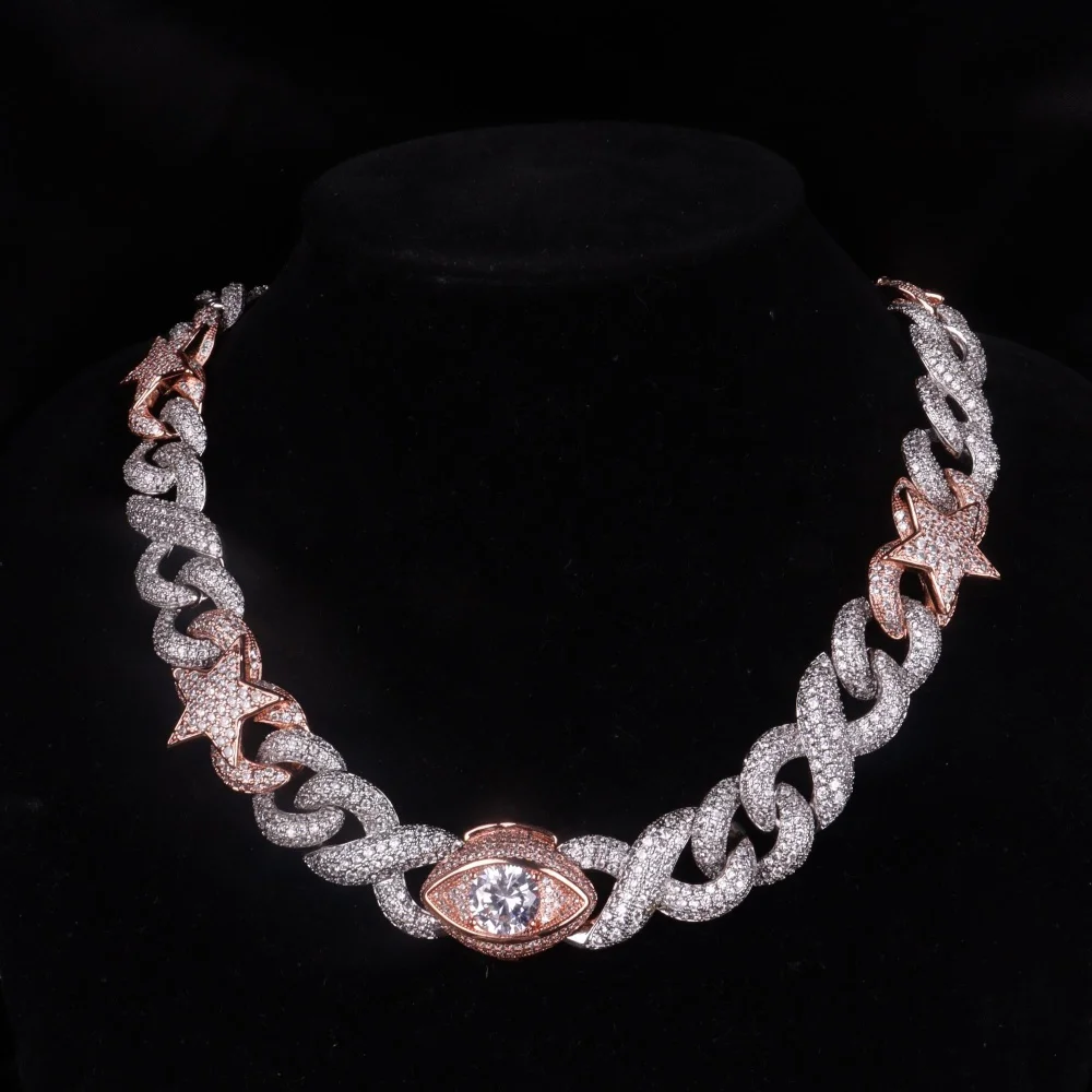 

Personalized Big Star Eyes Chain Iced Out Heavy Link Chain Necklaces For Men Women Cubic Zircon Hip Hop Jewelry Gifts