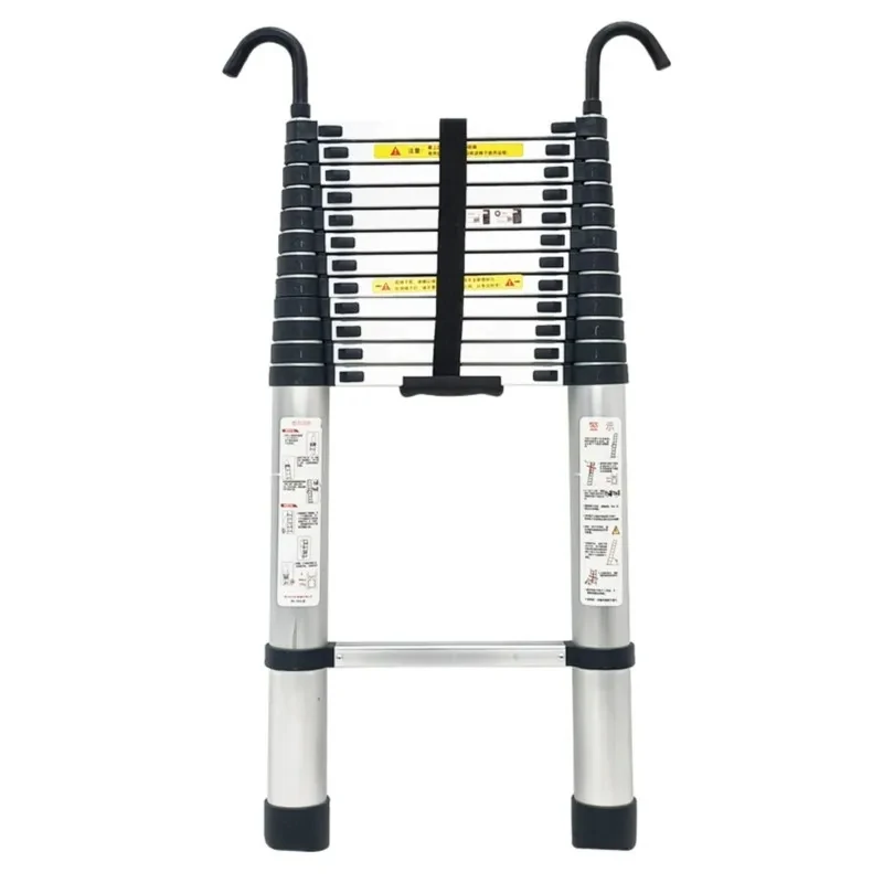 2M 2.6M Aluminum Alloy Ladder Portable Telescopic Household Folding Lifting Hook Pedal Single Ladder Indoor And Outdoor