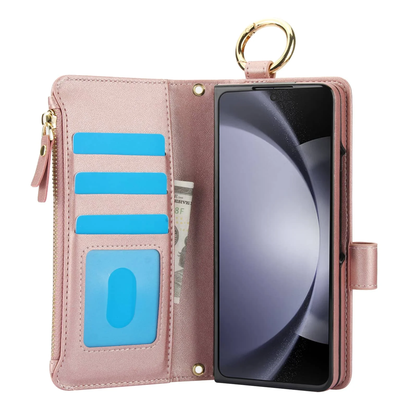 

Чехол-кошелек для Samsung Galaxy Z Fold 7, держатель для карт на молнии с RFID-блокировкой, противоударный защитный чехол Flip Folio Book