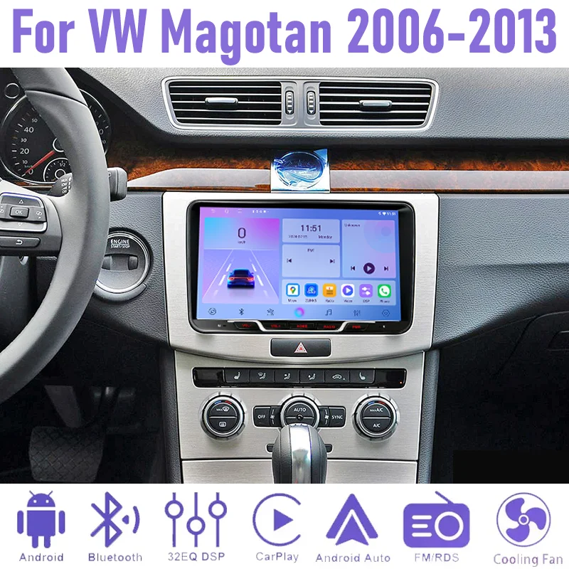 

9" 4+64GB Car Radio For VW Magotan 2006-2013 Android 15 Auto Support Wireless Apple Carplay 2DIN GPS Rear Camera Canbus Stereo