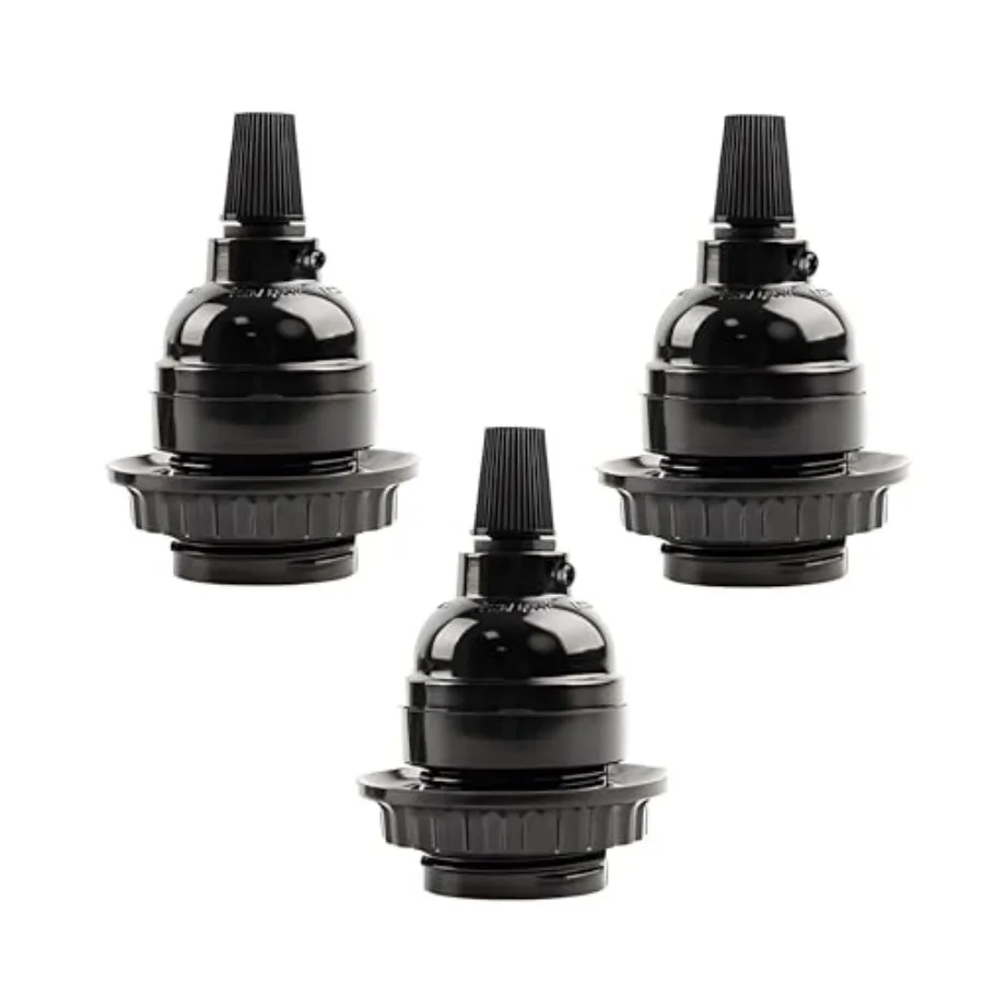 

Keyless Medium Base Vintage Socket, Black Bakelite Socket E26/E27 Vintage Screw Bulbs Edison Ceiling Retro Pendant Lamp Holder