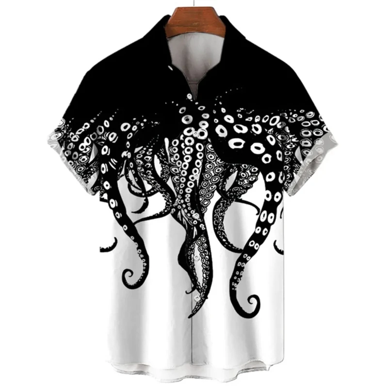 3D Printed Sea Animal Tentacles Shirt Men's Cool Unique Pattern Design Shirts Harajuku Street Lapel Short Sleeve Button Blouse