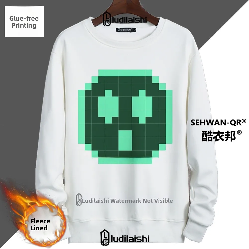 

Thiened Fce Autumn Winter Hoodie Pixel Art Emoticon Patch Streetwear for Men And Women Students Casual Comfortable Sweat...