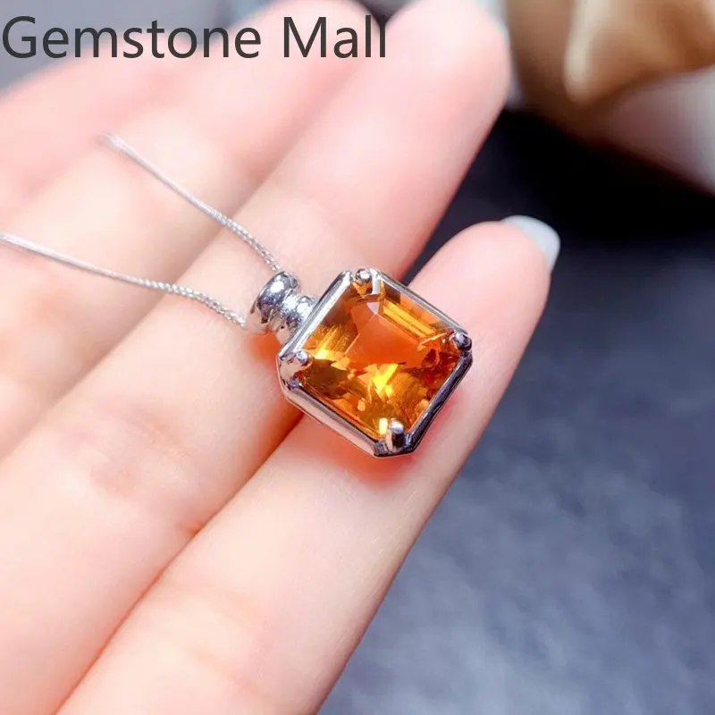 

5ct VVS Grade Natural Citrine Pendant for Party 10mm Princess Square Citrine Necklace Pendant with 3 Layers 18K Gold Plating