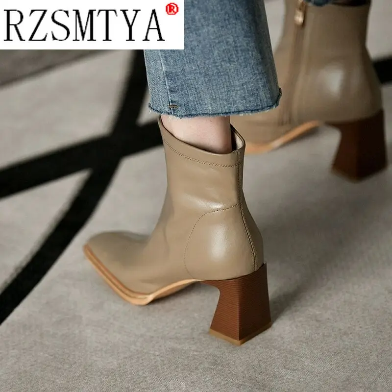 2022 Ankle Boots for Women Square Toe Fashion Shoes Autumn Winter Short Boots Zipper Square Heels Comfortable Lady Shoes