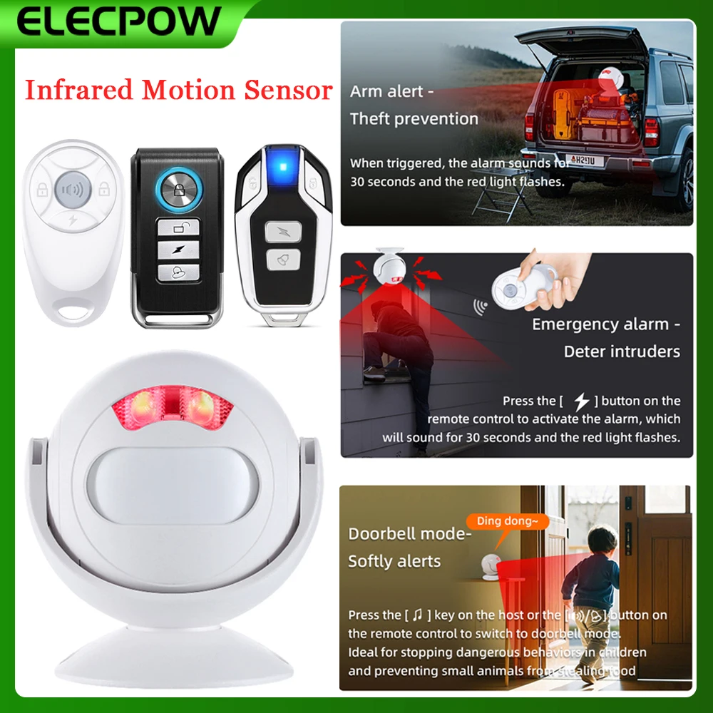 

Elecpow 120 дБ громкая PIR-сигнализация движения с дистанционным беспроводным инфракрасным датчиком движения 433 МГц детектор сигнализации/система безопасности дверного звонка