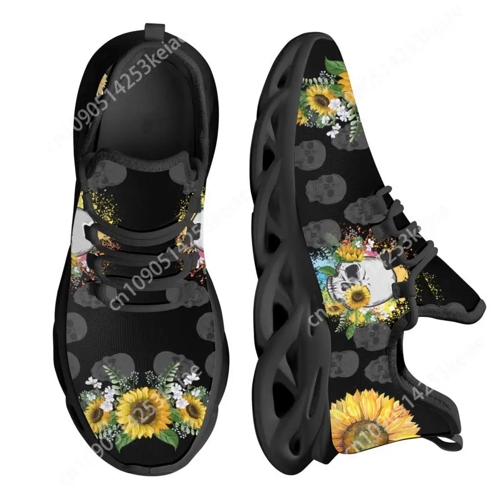 Sunflower Skull Flat Casual Shoes Outdoor Adult Students Sports Fitness Running Shoes High Quality Lightweight Sneakers Zapatos