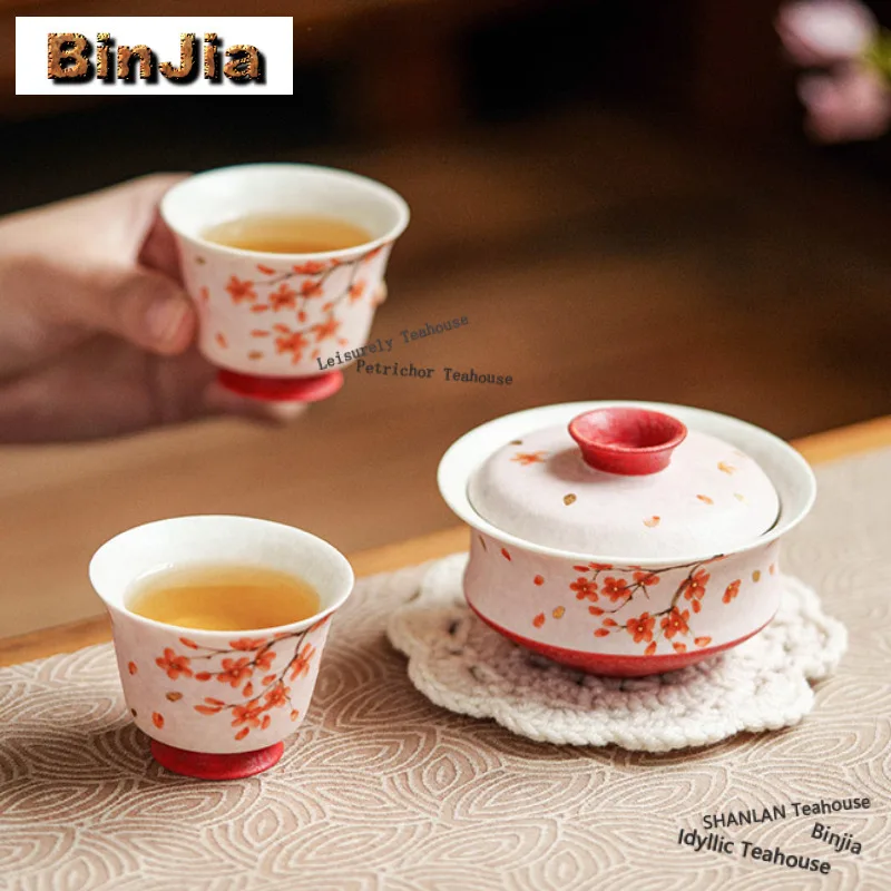 

Ручная роспись Чайный сервиз с цветком сливы Полный набор Ретро горшок с ручным захватом Набор для чайной церемонии Набор чайников и чайных чашек Чайные услуги Подарок