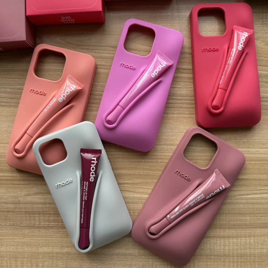 Lipstick Soft Silicone DIY Rhode Phone Case For iPhone 16 15 14 13 12 11 Pro Max Plus Portable Lip Gloss Holder Ins Hot Cover