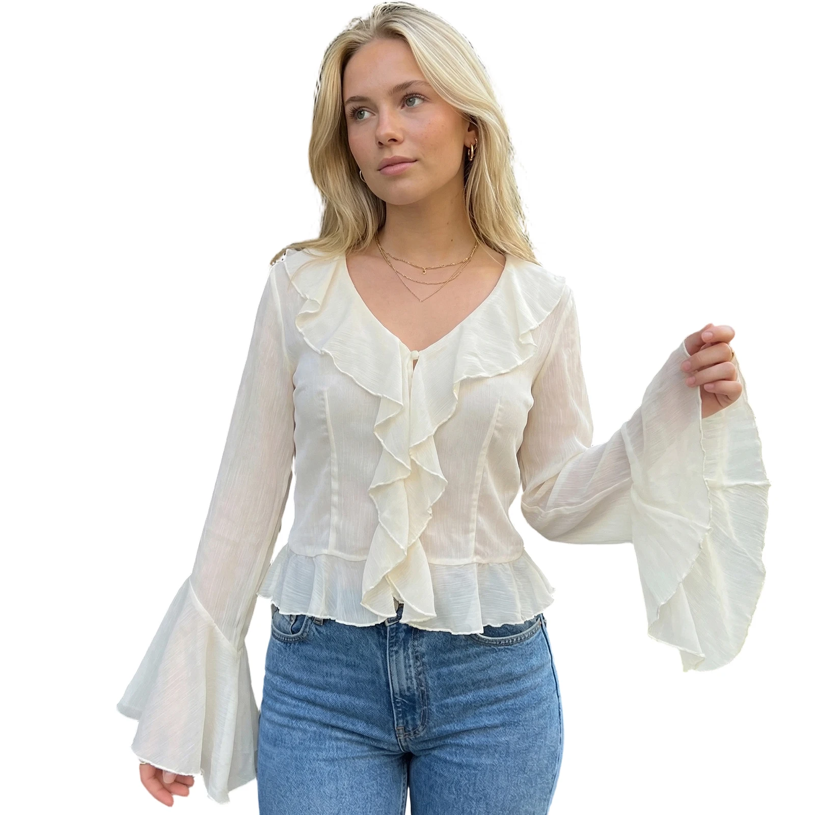 Kadınlar Uzun Kollu Gömlekler - Wrap Blouse Chiffon incelemesi ve fiyatı