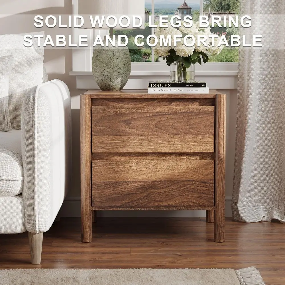 2 Pcs Nightstand Sets for Bedroom,Walnut Farmhouse Bedside Tables with 2 Drawers and 4 Sturdy Solid Wood Legs,Multifunctional W - view 4