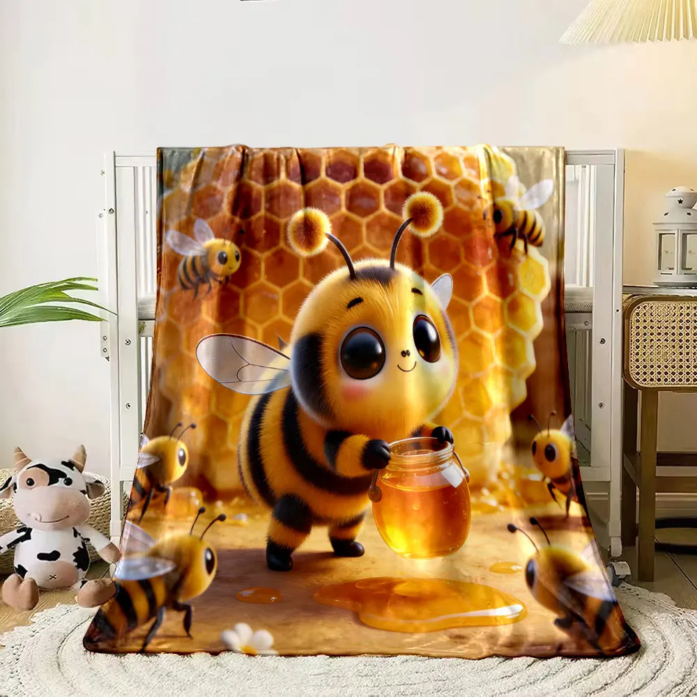 

1 шт. Мягкое и уютное одеяло с мультяшным принтом пчелы для взрослых и детей, для дома, путешествий, автомобиля, роскошный подарок
