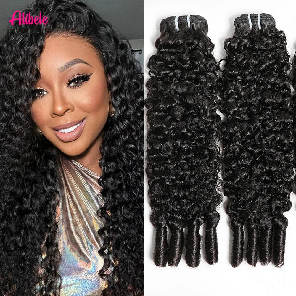 

Alibele натуральные черные бирманские вьющиеся пучки человеческих волос с двойным утком, 15A, 1/3/4 шт., 12-32 дюйма