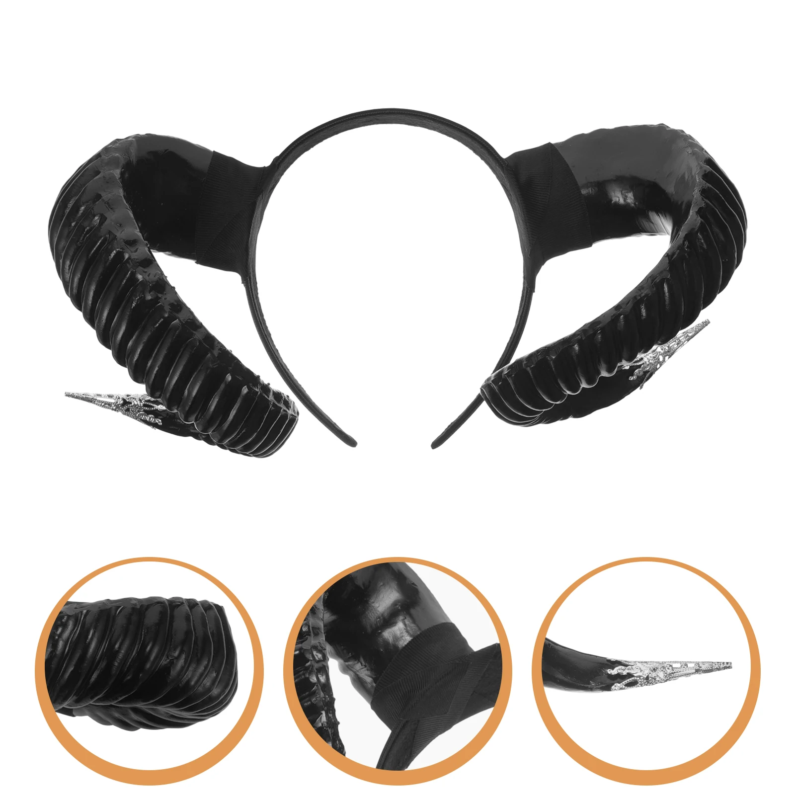 

Sheep Horn Headband Black Single Silver Decor Women Cosplay Costume Party Hair Accessories Halloween Props Plastic Spider Ears