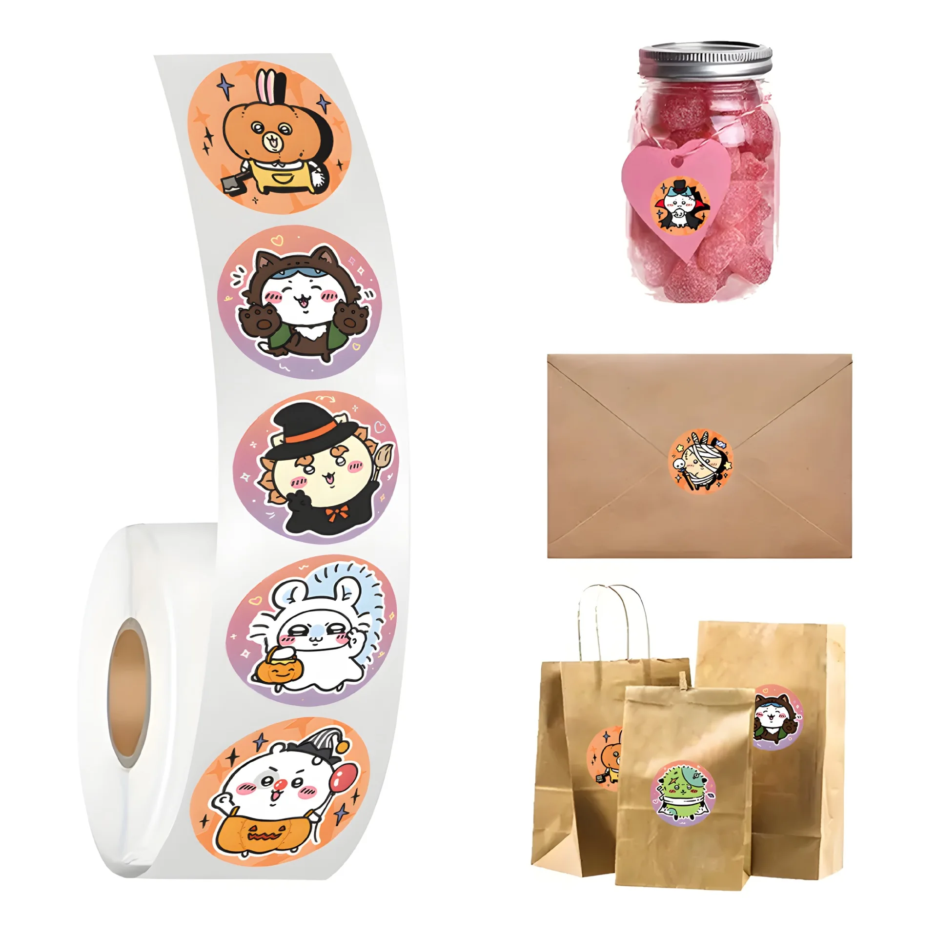 500 pz/rotolo Chiikawa Hachiware Usagi Halloween Cartoon Adesivi di Tenuta FAI DA TE IN PVC Decalcomanie Del Computer Portatile Decorazione Ricompensa Regali Giocattoli