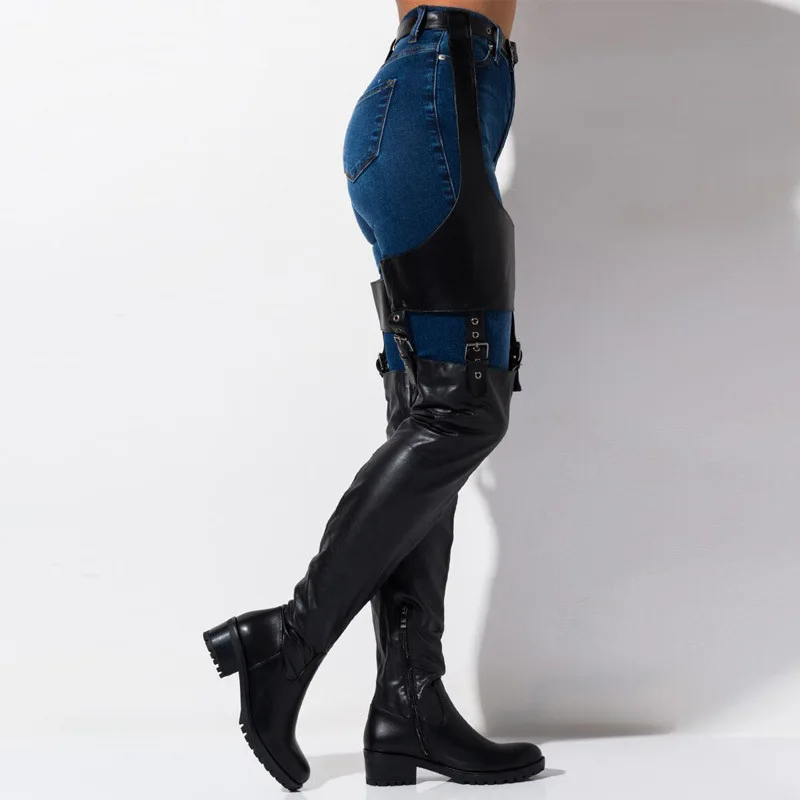 Nightclub sexy pointy over-the-knee boots plus size women's belt cosplay pole dancing boots