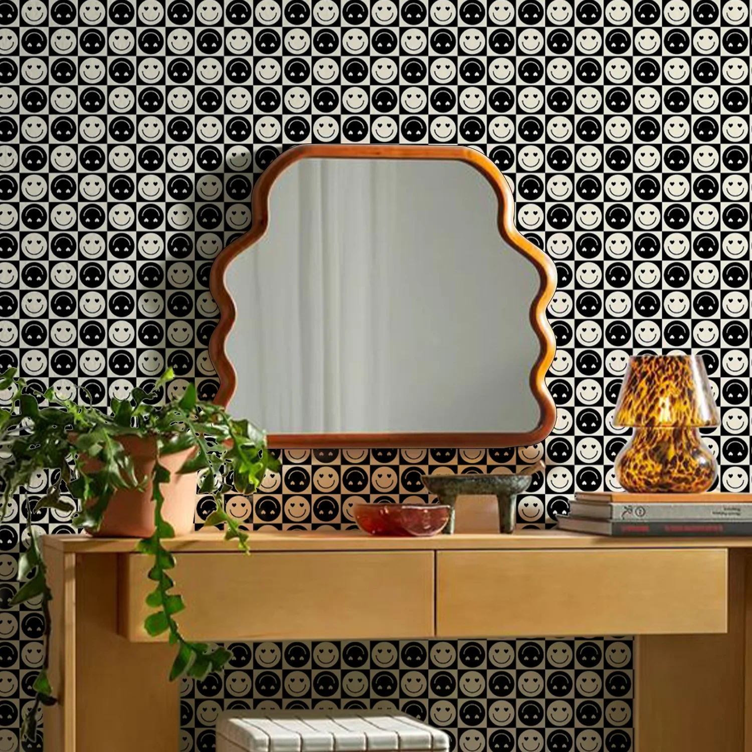 

Черно-белые обои с улыбающимся лицом, креативные самоклеящиеся съемные обои, рулон для украшения дома